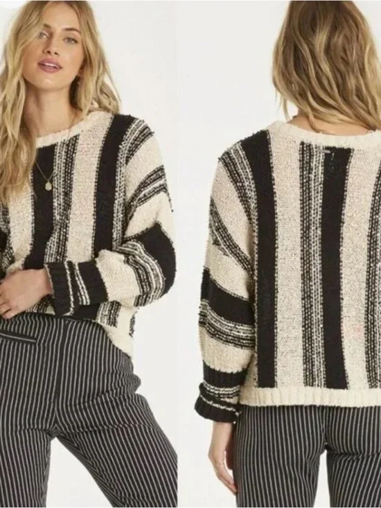 Billabong Black & Cream Striped Sweater in Size S - Picture 1 of 12